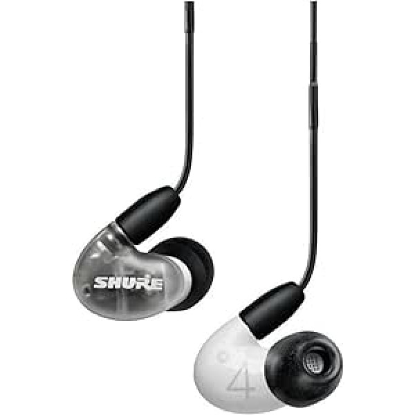 Shure AONIC 4 vadu skaņu izolējošas austiņas, detalizēta skaņa, divkāršs hibrīda draiveris, ausī ievietojams noņemams kabelis, augstas kvalitātes un izturīgs, saderīgs ar Apple un Android ierīcēm — balts