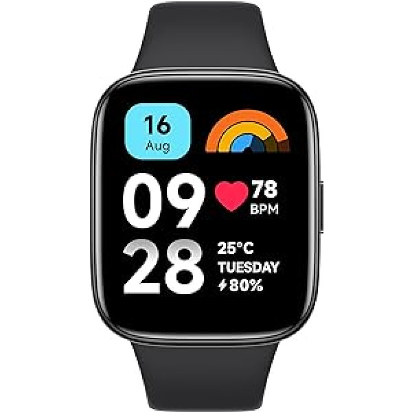 Xiaomi Redmi Watch 3 Active Black, LCD displejs, 1,83 collas, Bluetooth, 100 sporta režīmi, fitnesa izsekotājs, ūdensizturīgs 50 m, akumulatora darbības laiks līdz 12 dienām