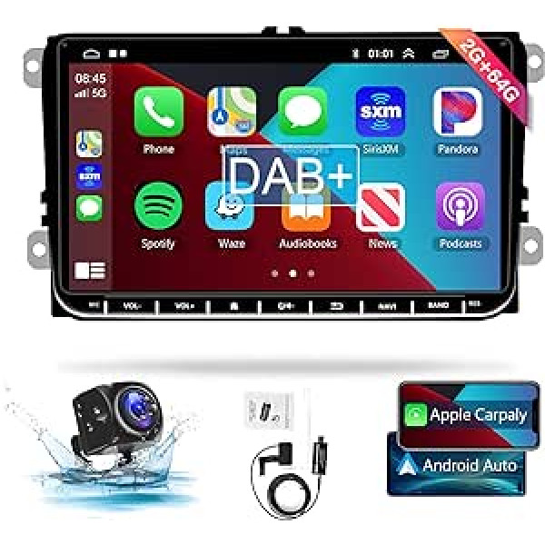 Android automašīnas radio DAB+ priekš VW Golf Tiguan Polo Skoda Passat ar Apple Carplay un Android Car, automašīnas stereo ar Navi Bluetooth WiFi FM/RDS radio 2 DIN AHD atpakaļgaitas kameru