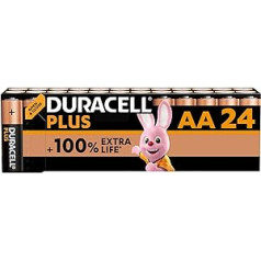 Duracell Plus AA Mignon sārma baterijas, 1,5 V LR6 MN1500, iepakojumā 24