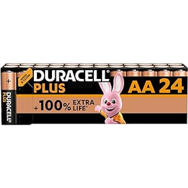 Duracell Plus AA Mignon sārma baterijas, 1,5 V LR6 MN1500, iepakojumā 24