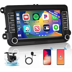 Hikity Android 13 automašīnas radio ar ekrānu, bezvadu CarPlay Apple Android automašīna VW Golf 5 6 Polo Passat Touran, 7 collu skārienekrāns ar GPS navigāciju BT FM RDS WiFi Canbus + atpakaļgaitas kamera 1 + 32