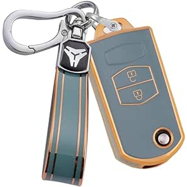 HIBEYO Flip Key Car Key Case Der Mazda TPU Key Case aizsargvāciņš priekš Mazda 2 3 M2 M6 RX8 CX9 MX5 MPV BT50 Key Case Protective Case Shell Jakas aizsargs 2-pogu pelēks