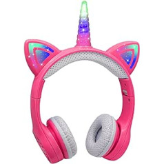 Unicorn Headphones Bluetooth, Yusonic Volume Limited bezvadu austiņas ar LED apgaismojumu Cat Ear un Unicorn Horn, iebūvētu mikrofonu un audio koplietošanas portu iPhone/iPad/klēpjdatoram/televizoram. (rozā)