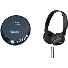 Denver DM-24 Discman Black & Sony MDR-ZX110 Foldable Over-Ear Headphones - Black
