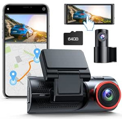 Dash Cam Car Front Rear 4K + 1080P Dual Dash Cam with 64GB SD Card, Dash Cam Car with GPS WiFi, 3.16 Inch Touchscreen Car Camera with G-Sensor, Night Vision, Loop Recording, G-Sensor, Parking