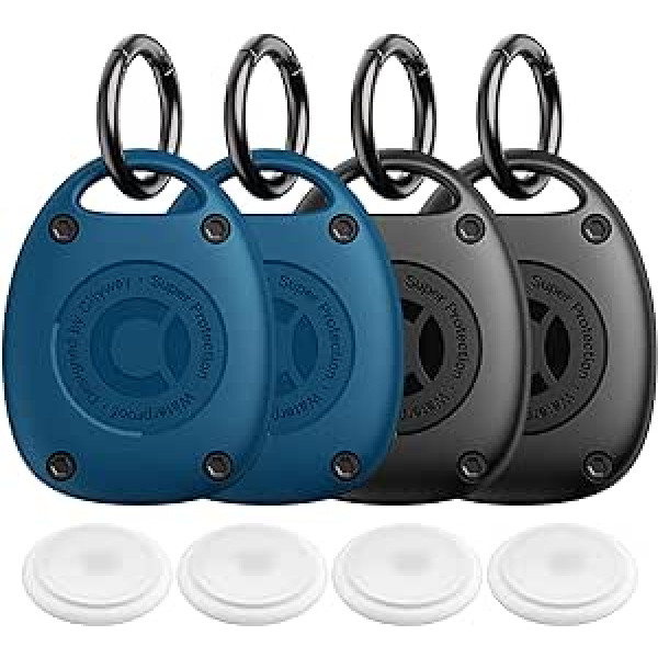 AirTag atslēgu piekariņa futrālis | IPX8 Waterproof Ultra Compact | Pārnēsājams gaisa zīmogu turētājs suņa kaklasiksnai, mugursomai, atslēgām, bagāžai - 2 melni/2 zili