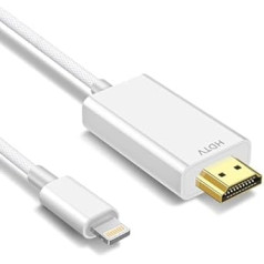 NCGGY HDMI kabelis iPhone un TV Lightning to HDMI adapterim, kas ir savietojams ar iPad, i-Phone14,13,12,11, YouTube uz TV izvadi, HD1080P video un skaņas sinhronizāciju, Easy Plug and Play (1 m, balts)