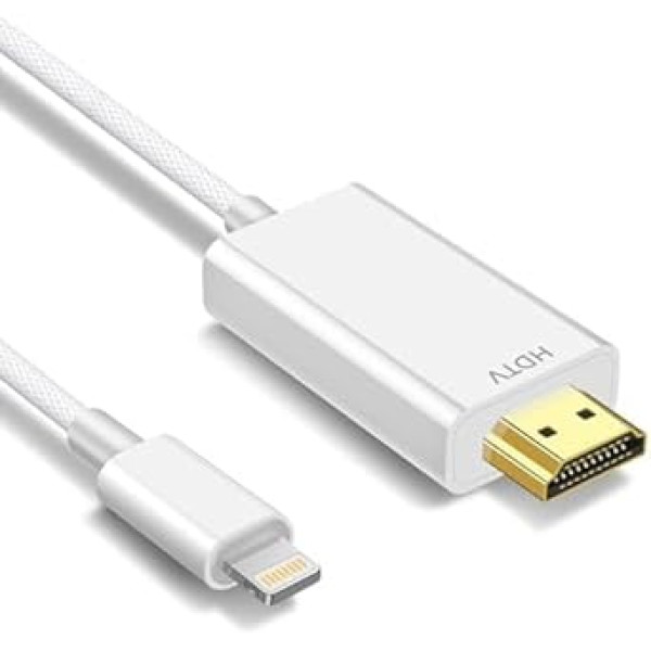 NCGGY HDMI kabelis iPhone un TV Lightning to HDMI adapterim, kas ir savietojams ar iPad, i-Phone14,13,12,11, YouTube uz TV izvadi, HD1080P video un skaņas sinhronizāciju, Easy Plug and Play (1 m, balts)