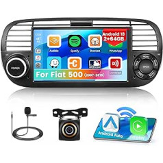 2G + 64G Android 13 automašīnas radio tālrunim Fiat 500 (2007-2015) bezvadu CarPlay Android automašīna, 7 collu automašīnas radio ar ekrāna displeju Bluetooth brīvroku komplekts GPS WiFi FM RDS atpakaļgaitas kamera, melna