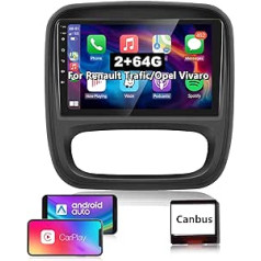 2 + 64 GB: Hodozzy Carplay Android automašīnu radio priekš Renault Trafic 2015-2019/Opel Vivaro 2014-2018 Bluetooth ar 9 collu skārienekrānu GPS/WiFi/FM/RDS/HiFi/USB+Canbus