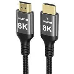 Ubluker 8K HDMI kabelis, 15 m, ātrgaitas HDMI kabelis, 4K@120 Hz, 8K@60 Hz, neilona pīts eARC DTS:X Dolby Atmos Dynamic HDR HDCP 2.3, saderīgs ar RTX 4090, Mac, Soundbars, PS5 5, Xbox, Spēļu datori