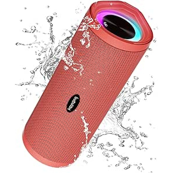 HEYSONG Bluetooth skaļrunis ar gaismu, mūzikas kaste, pārnēsājama Bluetooth kārba ar IPX7 ūdensnecaurlaidību, 360° stereo skaņa, 40h akumulators, bezvadu skaļrunis ar TF lietošanai mājās, ārā, dārza sarkans