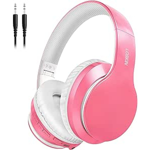 LOBKIN bezvadu Bluetooth 5.0 austiņas, salokāmas Bluetooth austiņas ar stereo skaņu, Micro SD/TF, FM ar mikrofonu un audio kabeli mobilajam tālrunim, personālajam datoram, planšetdatoram (Pink-S22)