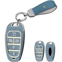 HIBEYO Car Key Case Der Hyundai Key Case Silikona aizsargvāciņš priekš Hyundai Tucson Solaris Sonata Hybrid Nexo NX4 NX8 Ioniq Radio Controls Auto tālvadības pultis 5-pogu zils