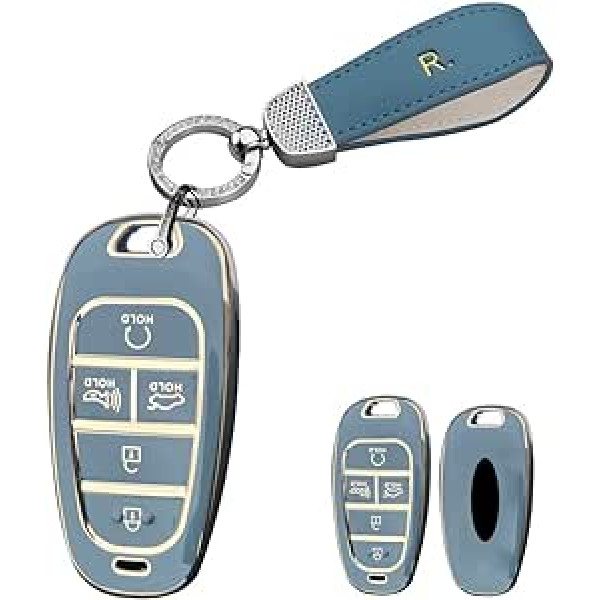 HIBEYO Car Key Case Der Hyundai Key Case Silikona aizsargvāciņš priekš Hyundai Tucson Solaris Sonata Hybrid Nexo NX4 NX8 Ioniq Radio Controls Auto tālvadības pultis 5-pogu zils