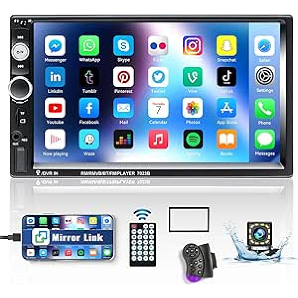 CAMECHO Car Radio 2 DIN ar Bluetooth Mirror Link Android/iOS 7 collu HD skārienekrāna automašīnas radio Bluetooth brīvroku komplekts Double DIN ar FM radio AUX USB SD EQ aizmugurējās kameras stūres vadība