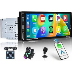 1 DIN Car Radio Bluetooth with 7 Inch Screen Wireless Apple CarPlay and Android Car Touchscreen Car Radio with Reversing Camera Mirror Link FM Radio SWC USB Type-C