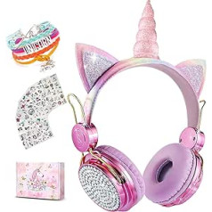 Unicorn Headphones Girls Bluetooth austiņas bērniem ar mikrofonu, SVYHUOK Over Ear Headphones Wireless Children ar 85 dB skaļuma ierobežojumu, piemērots datoram/iPad/Study/phones Bērnu austiņas