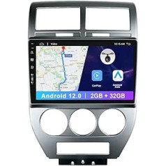 10 Inch Car Radio Android 12 Double DIN Carplay Android Car for Jeep Compass 2007-2010 Rear View Camera Supports Bluetooth WiFi USB GPS Steering Wheel Control DAB TPMS