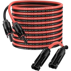 Saules baterijas kabelis 8 m 4 mm² Saules paneļa pagarinājuma kabelis 12AWG IP68 ūdensizturīgs adatera kabelis ar kontaktligzdu un kontaktdakšas savienojumu (8 m sarkans + 8 m melns)