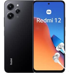 Xiaomi Redmi 12 viedtālrunis + austiņas, 8 + 256 GB, mobilais tālrunis bez līguma, 6,79 collu FHD+ displejs, 5000 mAh, 50 MP kamera, 18 W ātra uzlāde, divas SIM kartes, pusnakts melna