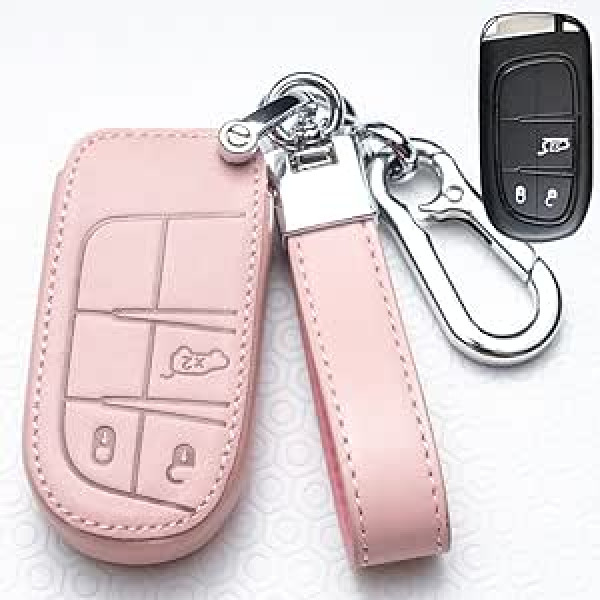 ontto PU ādas automašīnas atslēgas futrālis der Chrysler 300C Jeep Renegade Compass Grand Cherokee Dodge Fiat 500X tālvadības pults vāciņš Key Fob aizsargvāciņš atslēgu kastīte rozā B