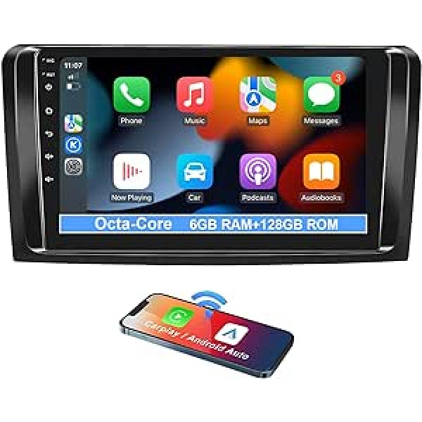 Jauninājums 6+128G 9 collu automašīnas radio priekš Mercedes-Benz ML Class W164/GL Class X164 2005-2012 Android 12 Stereo Savietojams ar Carplay/Car Support GPS Navigation Bluetooth WiFi 4G SWC AM/FM RDS DAB