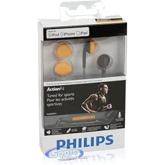 ?Philips SHQ1017GY In-Ear-Sport-Kopfhörer für iPhone/iPod, inkl. Reisetasche, Kabel-Clip und schweißresistente Ohrstöpsel in 3 Größen für einen sicheren Halt, Orange/Grau