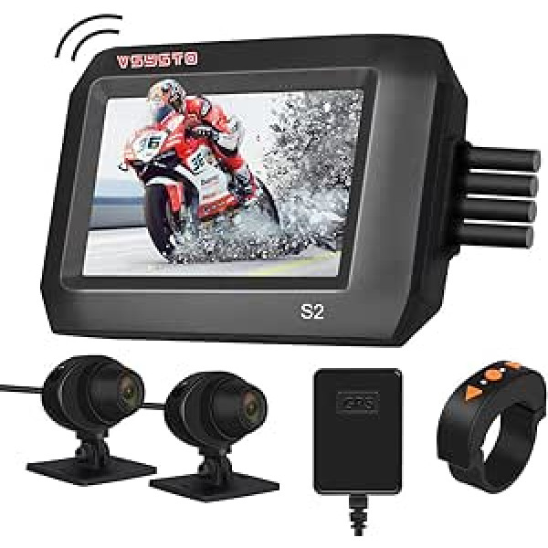 VSYSTO Dashcam motociklo kamera 1080p dvigubo objektyvo kamera Motociklo priekinė galinė WiFi atspari vandeniui 140° plataus kampo sportinė kamera 3,0 colio IPS ekranas su GPS nuolatiniu įrašymu