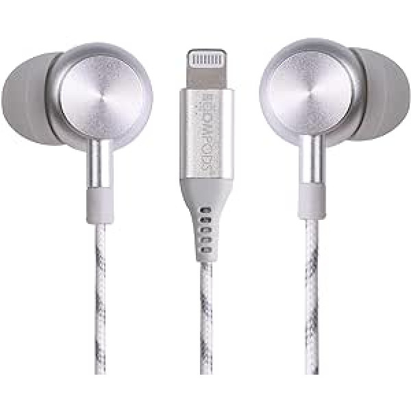 Boompods Digibuds Lightning Earbuds — Apple MFi sertificēti — kabeļaustiņas iPhone un iPad ierīcēm, vadu Lightning austiņas, iPhone austiņas ar zibens un pīto kabeli, titāna