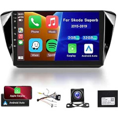 Hodozzy Carplay Android Car priekš Skoda Superb 2015-2019 Android Car Radio 2 DIN ar satelīta navigācijas sistēmu, 10,1 collu skārienekrāns ar spoguļa saiti/WiFi/GPS/RDS/FM/28 motīva lietotāja interfeisu/Bluetooth/USB + atpakaļgaitas kameru