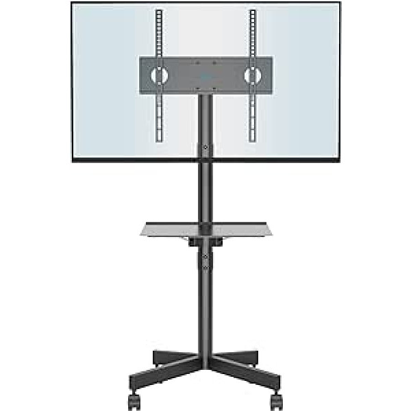 BONTEC Mobile TV Stand on Wheels for 23-60 Inch Plasma/LCD/LED TVs, Portable with Laptop Shelf, Height-Adjustable Rollable TV Cart up to 25 kg, Max. VESA 400 x 400 mm