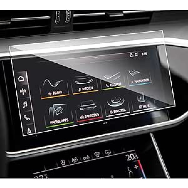 SXCY Savietojams ar Audi A6 A7 A8 Audi e-tron navigācijas ekrāna aizsargu, 10,1 collu MMI skārienekrānu, rūdīta stikla ekrāna aizsargu, 9H cietību, izturīgs pret skrāpējumiem, pret pirkstu nospiedumiem (augšējais displejs)