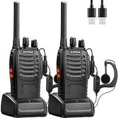 Baofeng Walkie Talkies PMR446 radijo rinkinys Profesionalus dvipusis radijas, 16 kanalų domofono įkraunamas radijo imtuvas, siųstuvas ir imtuvas suaugusiems su ausinėmis (2 vnt.)