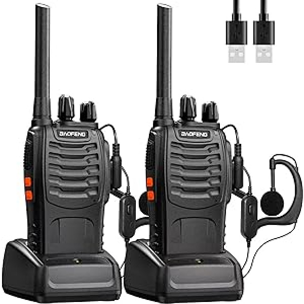 Baofeng Walkie Talkies PMR446 radio komplekts Profesionāls divvirzienu radio 16 kanālu domofons uzlādējams radio uztvērējs, raidītājs un uztvērējs pieaugušajiem ar austiņām (2 iepakojumā)