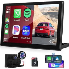 Podofo Wireless Carplay Android automašīnas portatīvais auto radio ar 9 collu skārienekrānu, Carplay ekrāns ar 4K priekšējo kameru ADAS sistēma WiFi BT GPS FM raidītājs USB/AUX/SD sadalīts ekrāns