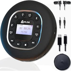 KLIM Journey + pārnēsājams CD atskaņotājs Walkman ar izturīgu akumulatoru + austiņas + radio FM + saderīgs MP3-CD atskaņotājs pārnēsājams + SD karte, FM raidītājs, Bluetooth + ideāli piemērots automašīnām