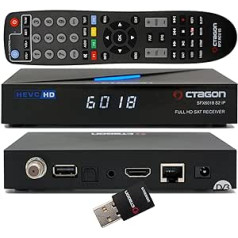 OCTAGON SFX6018 S2+IP 1x DVB-S2 HD H.265 HEVC, E2 Linux Smart Receiver, Satellite Receiver, Recording Function, Card Reader, YouTube, Web Radio, 300Mbit WiFi Stick, HDMI