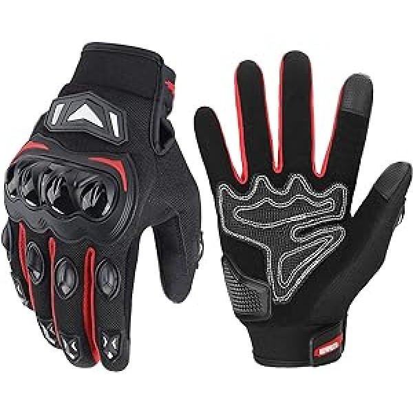 KEMIMOTO Motorrad-Handschuhe, CE-geprüft, 2KP, Motorradhandschuh, Herren, atmungsaktiv, mit Touchscreen, Vollfinger, für Motorradlauf, Roller-Handschuhe, rutschfest, Motorradhandschuhe für Damen und Herren, für Motocross