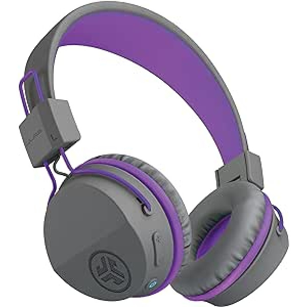 JLab Bluetooth Kopfhörer Kinder, JBuddies kopfhörer kabellos, Over Ear Kinder Kopfhörer mit mikrofon, 24 Std Akkulaufzeit, Kid Safe Lautstärkebgrenzung, und Geräuschisolierung, Grau/Lila