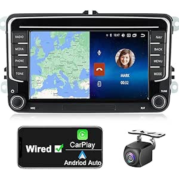 Android automašīnas radio ar navigācijas ekrānu priekš VW Golf 5 6 Skoda Polo Seat Passat, 7 collu Android Carplay Double DIN radio, automašīnas radio skārienjutīgs displejs Bluetooth RDS FM GPS WiFi atpakaļgaitas kamera