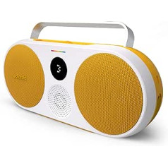 Polaroid P3 mūzikas atskaņotājs (dzeltens) — retro futūristisks Boombox bezvadu Bluetooth skaļrunis, uzlādējams ar dubultu stereo savienojumu pārī