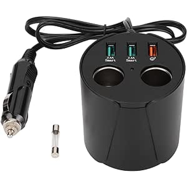 Estink USB Car Charger, Cigarette Lighter Splitter Car Charger, Quick Charge and 2 Socket Cigarette Lighter Adapter, Suitable for All Cars with Cup Holder