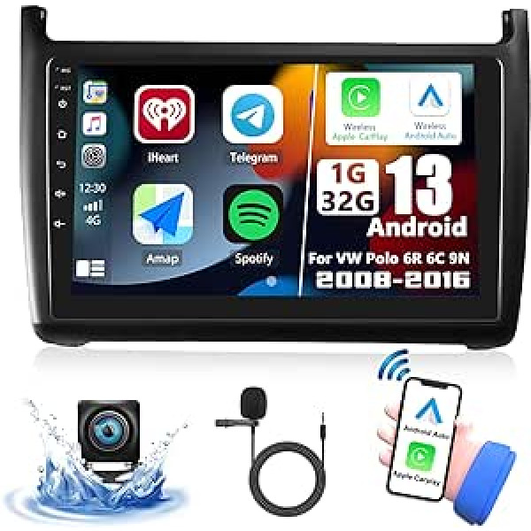 OiLiehu 1G + 32G Double DIN radio Apple Carplay Android Car Android 13 Bluetooth automašīnas radio ar 9 collu ekrānu priekš VW Polo 6R 6C 9N 2008-2016 Atbalsts HiFi/Ekvalaizers/FM RDS/WiFi/GPS