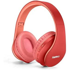 TUINYO Bluetooth-Kopfhörer Over Ear, kabellose Kopfhörer ar Mikrofon, HiFi Stereo, faltbares un bezvadu austiņas televizoram/PC/Handy und Reisen/Arbeiten … (sarkans)…