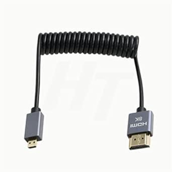 HangTon Micro HDMI uz standarta HDMI 4K 8K 60 kadri/s spirālveida kabelis Atomos Ninja V monitoram Sony A6400 A7s Canon EOS M R5 R7 GH4 X-T4 Z50 Kameras tips AD HDMI 2.1 30 cm