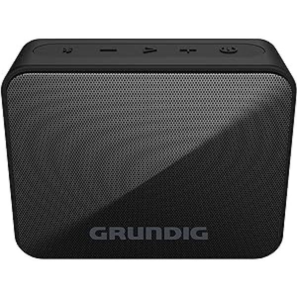 GRUNDIG Solo+ Black — Bluetooth skaļrunis, skaņas kaste, 3,5 W RMS jauda, 30 metru darbības rādiuss, vairāk nekā 20 stundu atskaņošanas laiks, Bluetooth 5.3, šļakatām drošs korpuss (IPX5), melns