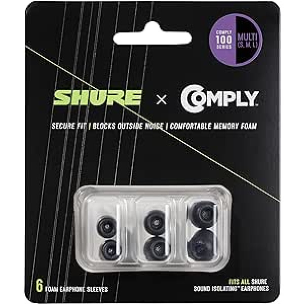 Shure EACYF1-6KIT Comply 100 Serie Schwarzer Schaum, komplekts, 6 iepakojumi