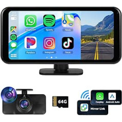 Hodozzy portatīvais automašīnas radio ar 4K Dash Cam ADAS, pārnēsājams 6,25 collu skārienekrāns Apple Carplay un Android automašīnas ekrāna paneļa kamera priekšējā Bluetooth displeja cilpas ierakstīšanas video, spoguļa saite, TF/FM/AUX